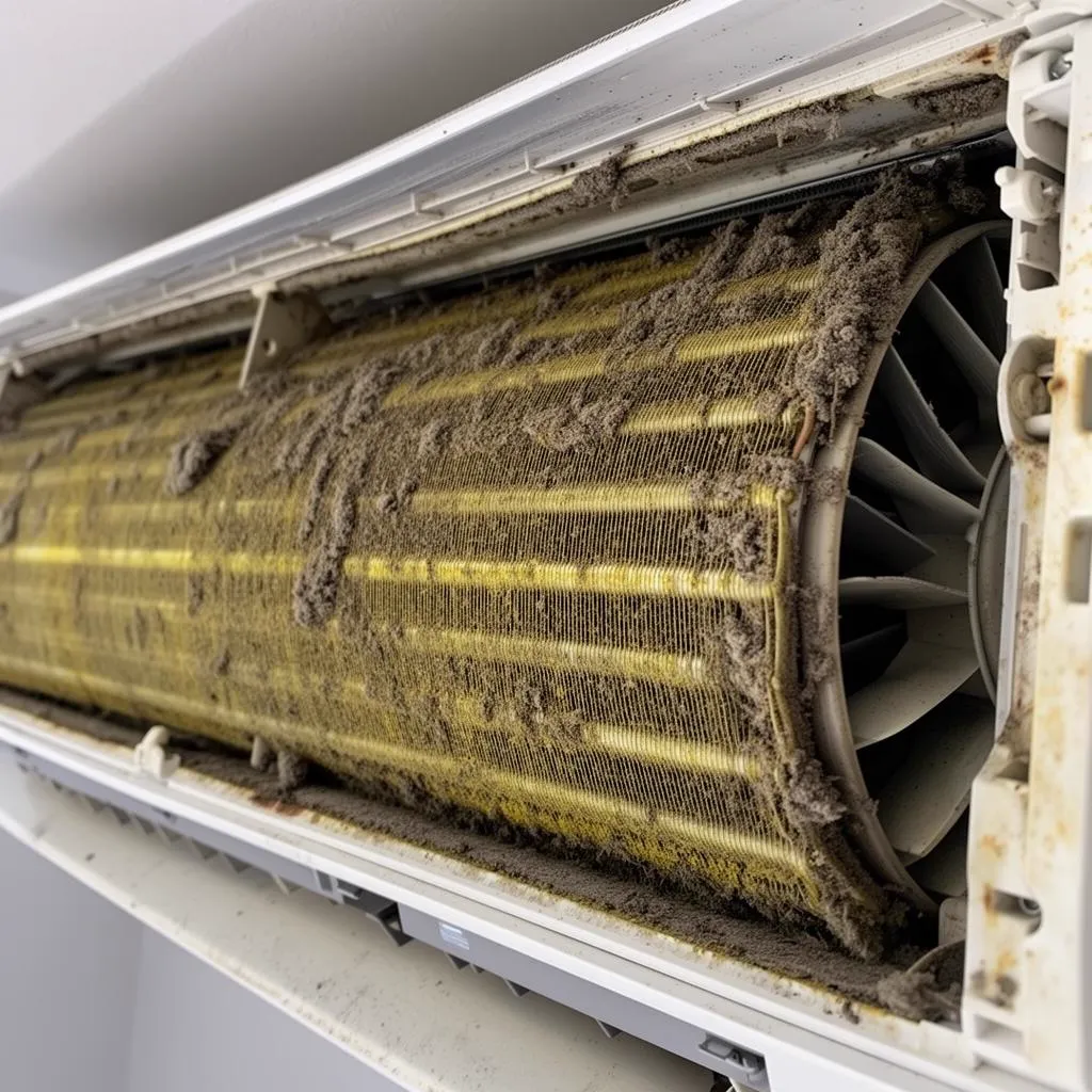 Dirty AC coil before deep clean service